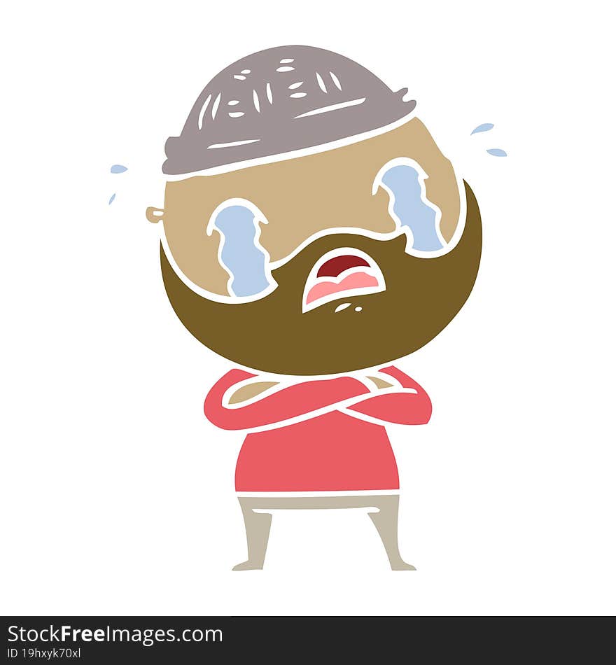 Flat Color Style Cartoon Bearded Man Crying