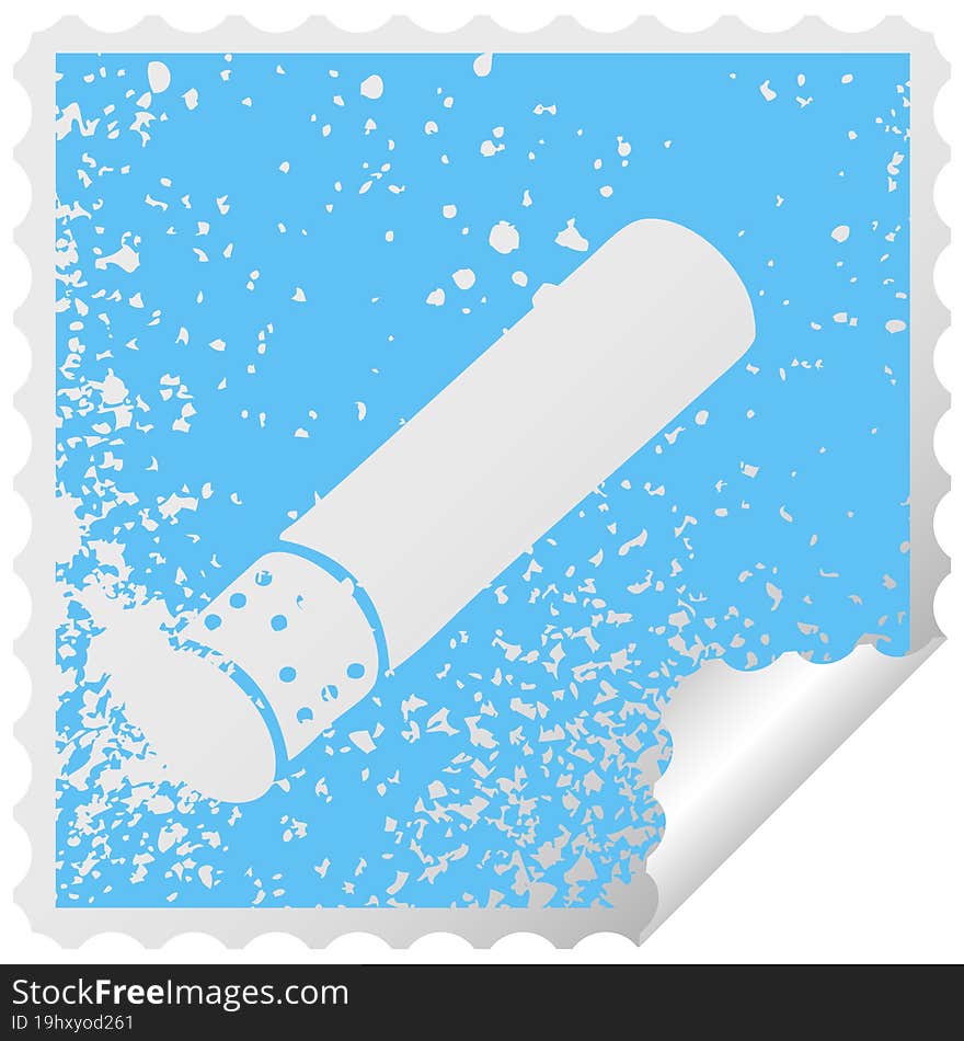 distressed square peeling sticker symbol of a cigarette stick