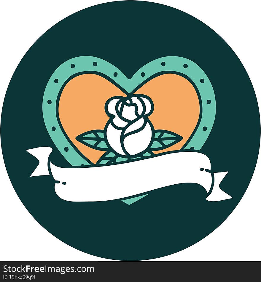 iconic tattoo style image of a heart rose and banner. iconic tattoo style image of a heart rose and banner