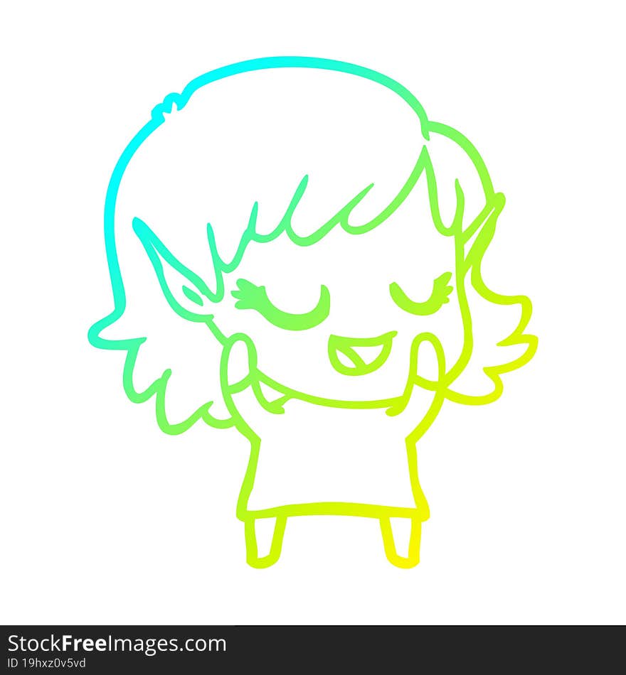 cold gradient line drawing happy cartoon elf girl