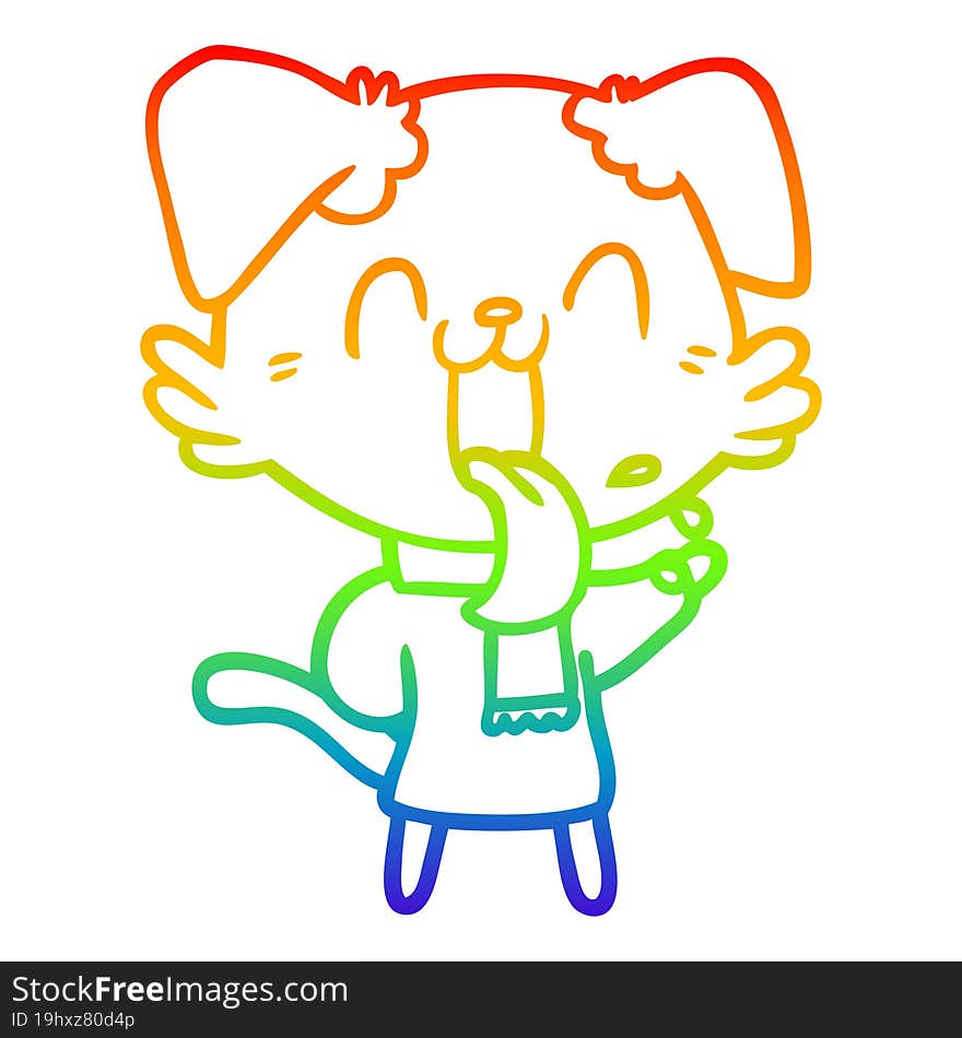 rainbow gradient line drawing of a cartoon panting dog