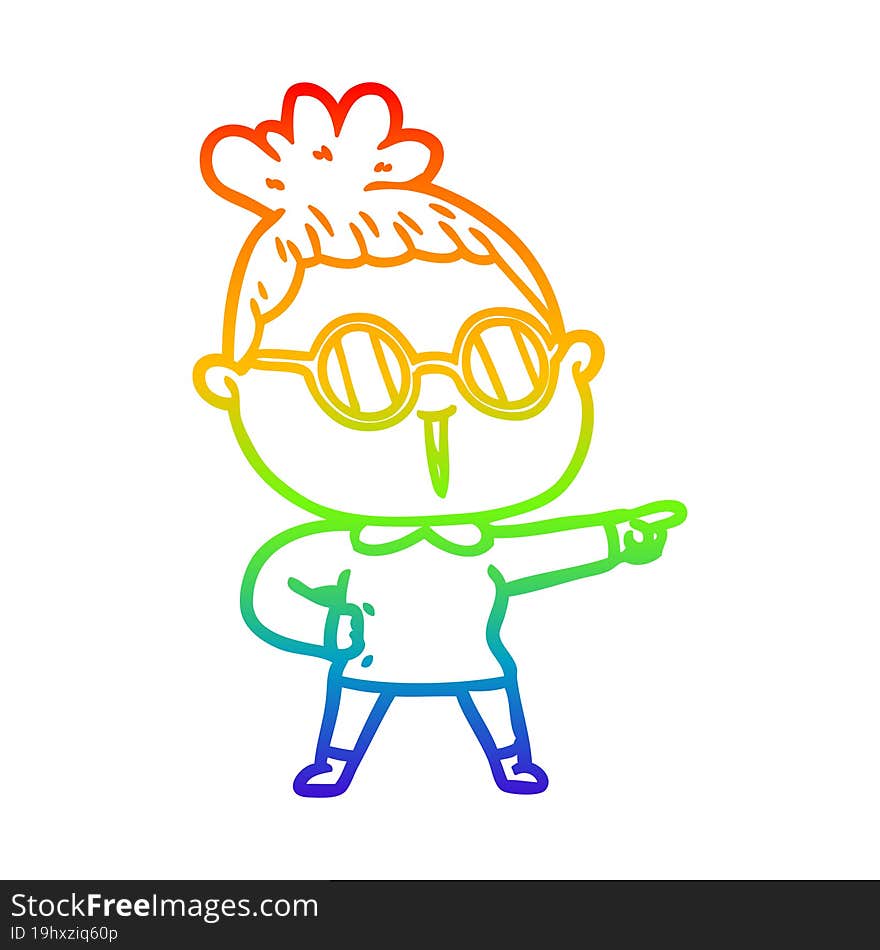 rainbow gradient line drawing of a cartoon woman wearing spectacles