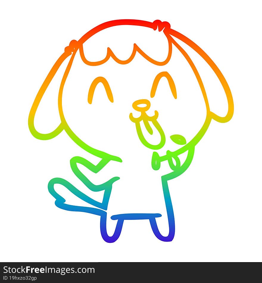 rainbow gradient line drawing of a cute cartoon dog