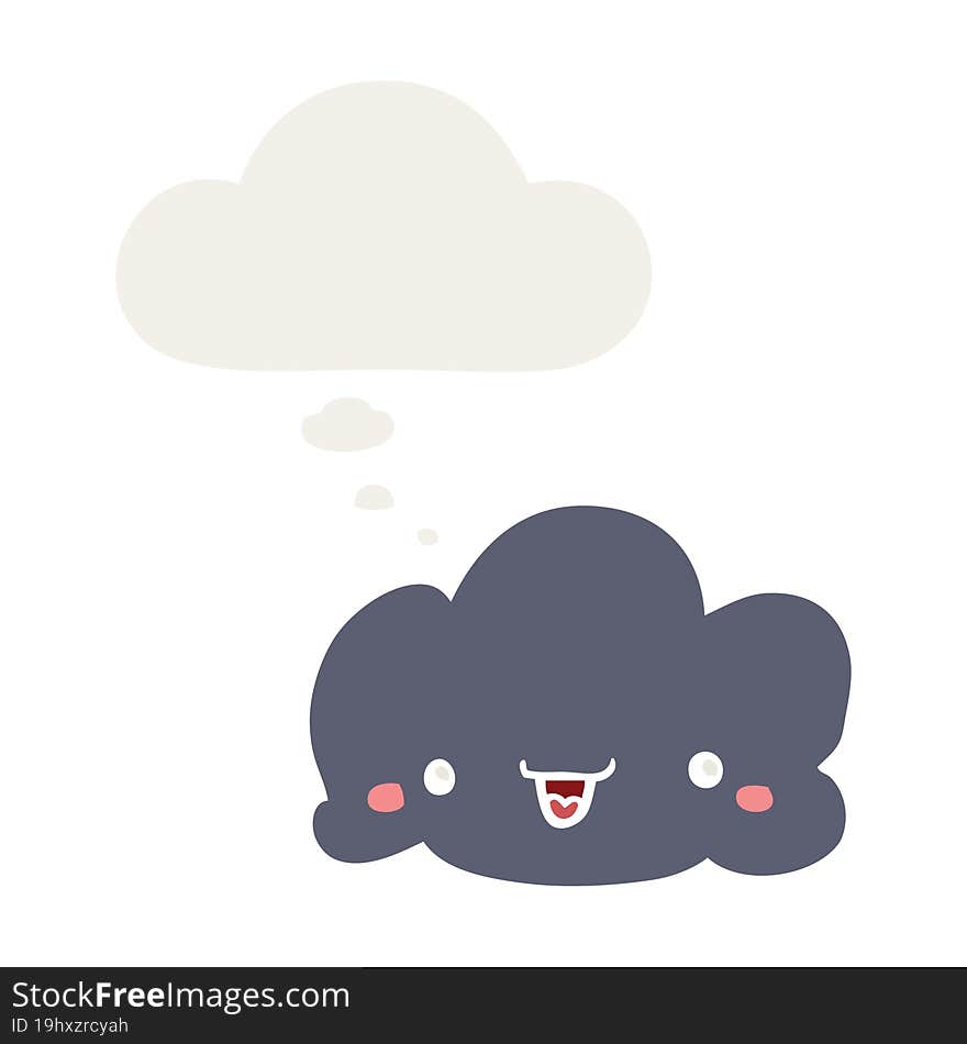 cute cartoon cloud and thought bubble in retro style