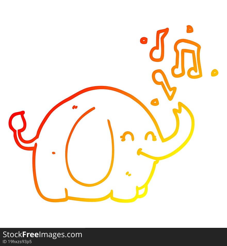 Warm Gradient Line Drawing Cartoon Trumpeting Elephant