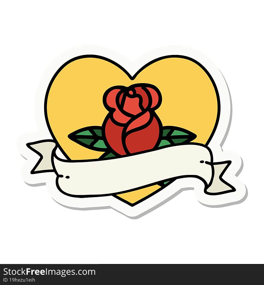 Tattoo Style Sticker Of A Heart Rose And Banner