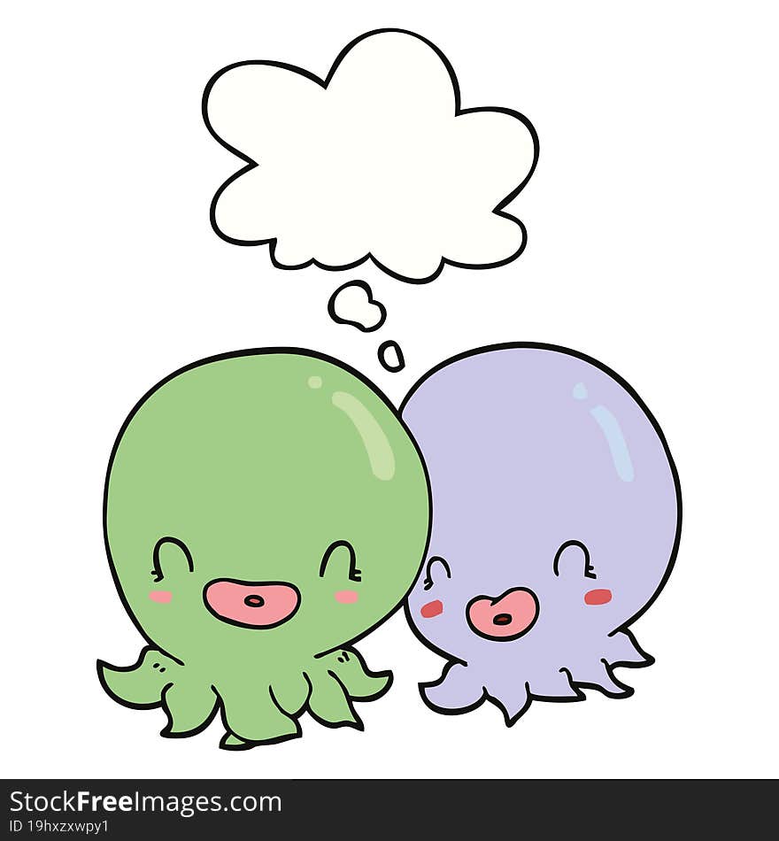 Two Cartoon Octopi  And Thought Bubble