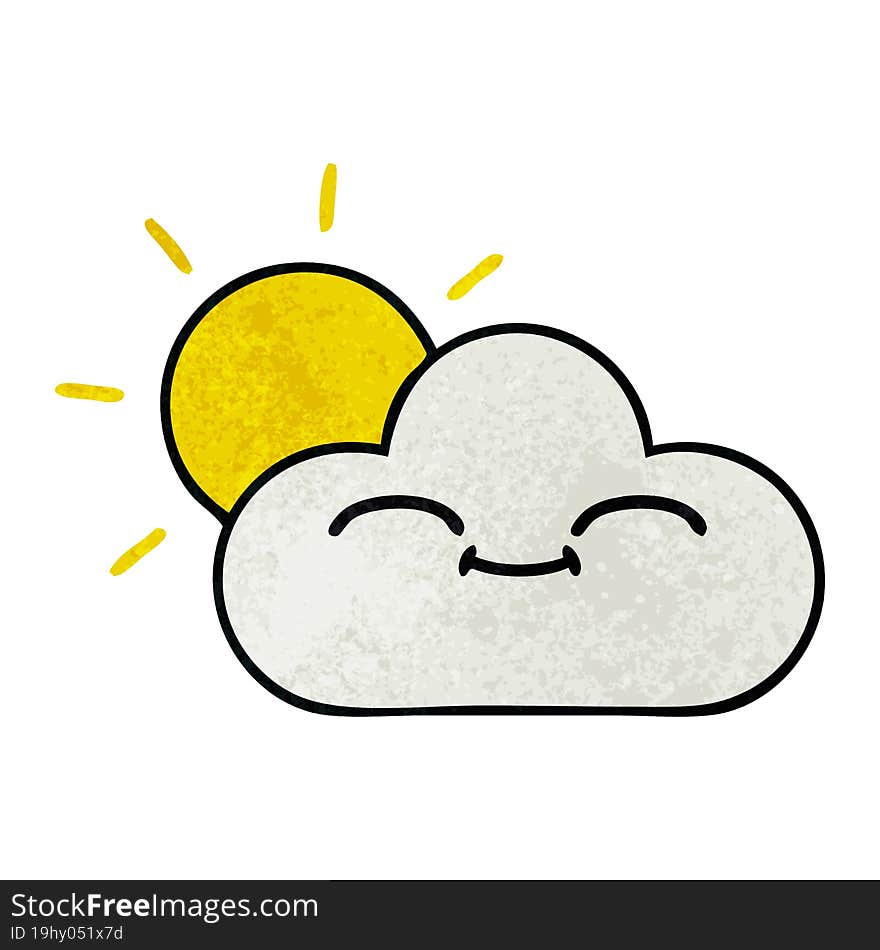 retro grunge texture cartoon of a sunshine and cloud