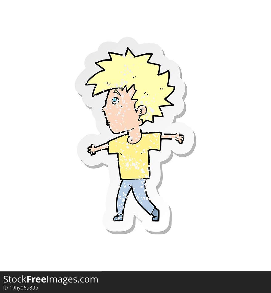 retro distressed sticker of a cartoon boy