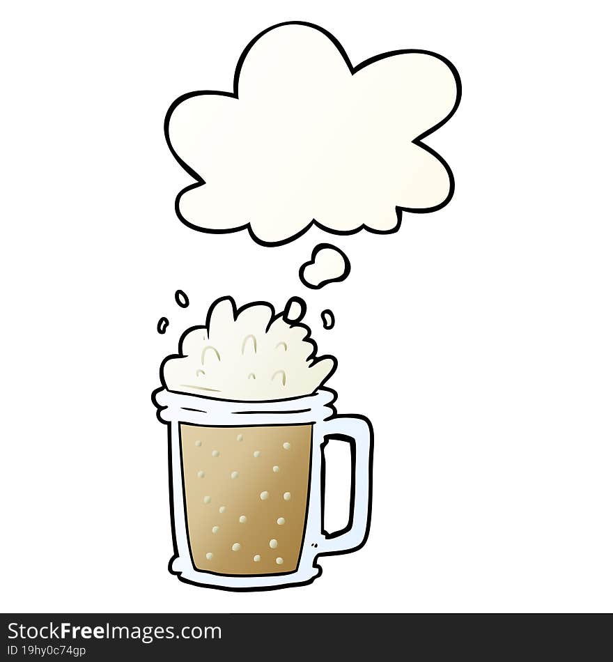 cartoon beer and thought bubble in smooth gradient style