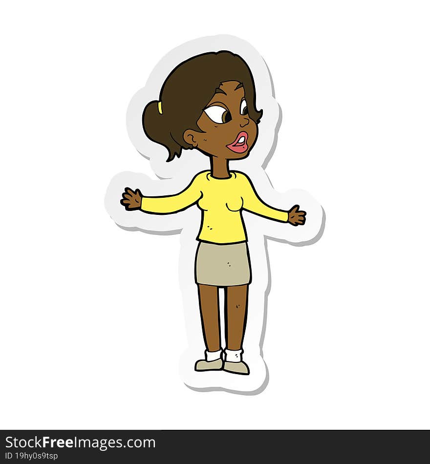 sticker of a cartoon pretty woman explaining something