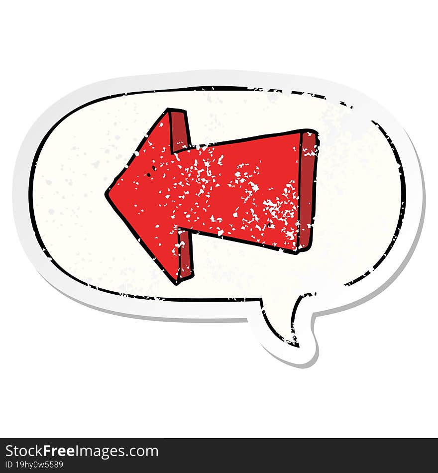 cartoon pointing arrow and speech bubble distressed sticker