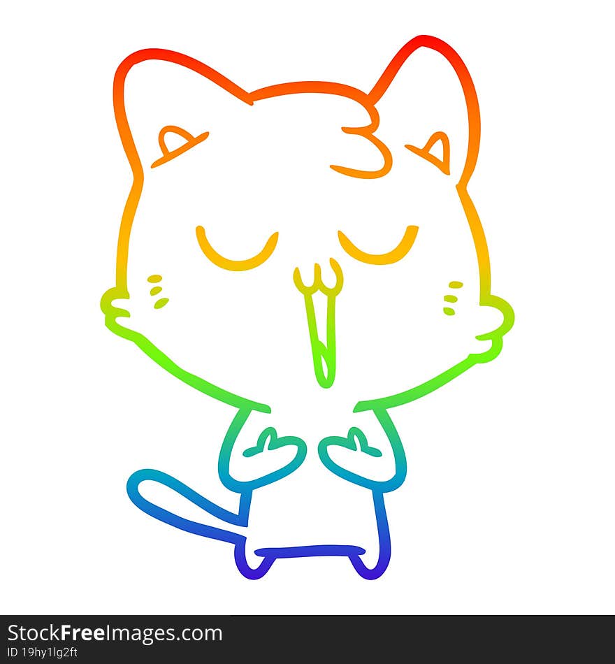 rainbow gradient line drawing cartoon cat singing