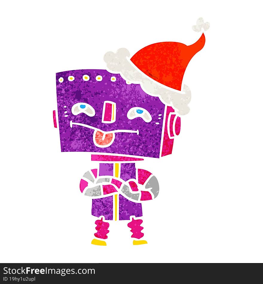 Retro Cartoon Of A Robot Wearing Santa Hat