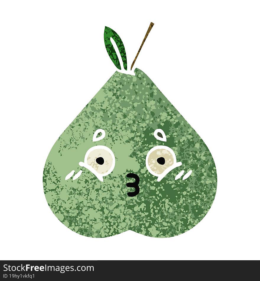 retro illustration style cartoon of a green pear