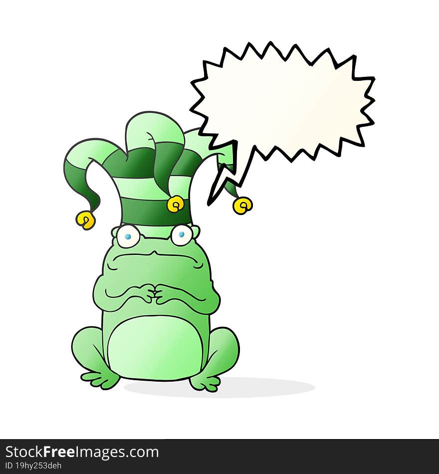 speech bubble cartoon nervous frog wearing jester hat