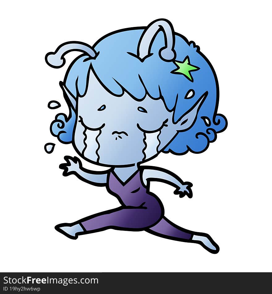 cartoon crying alien girl. cartoon crying alien girl