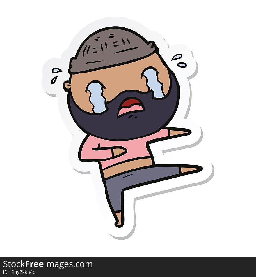 sticker of a cartoon bearded dancer crying