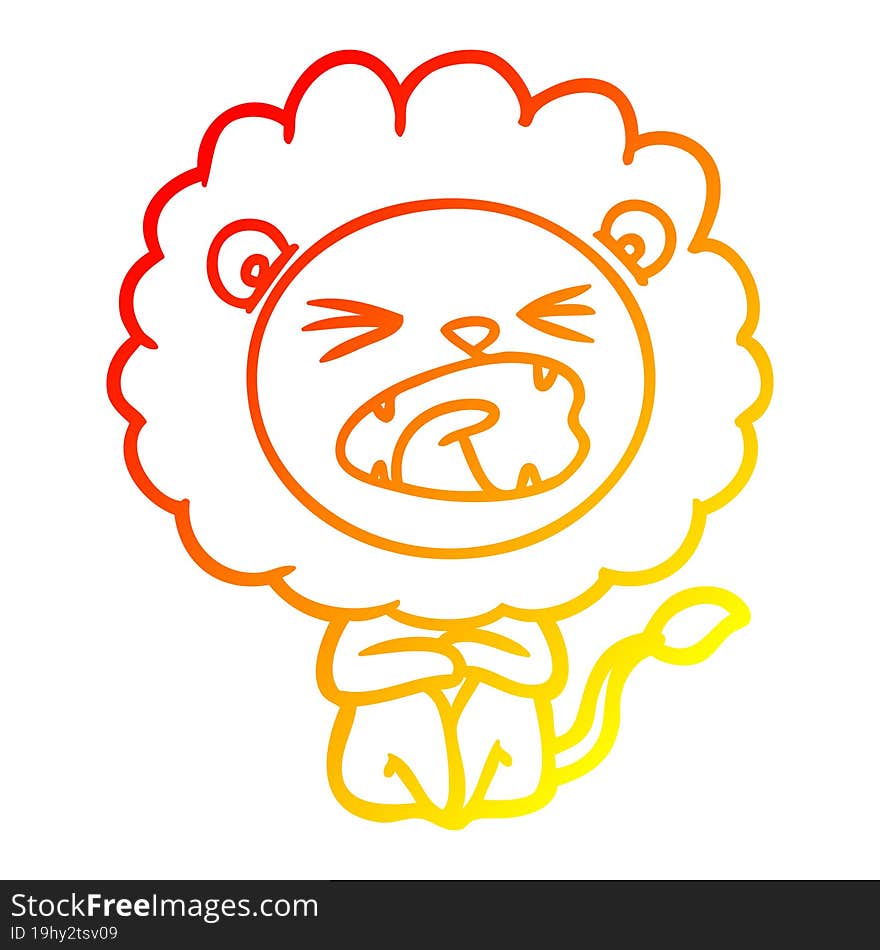 Warm Gradient Line Drawing Cartoon Angry Lion