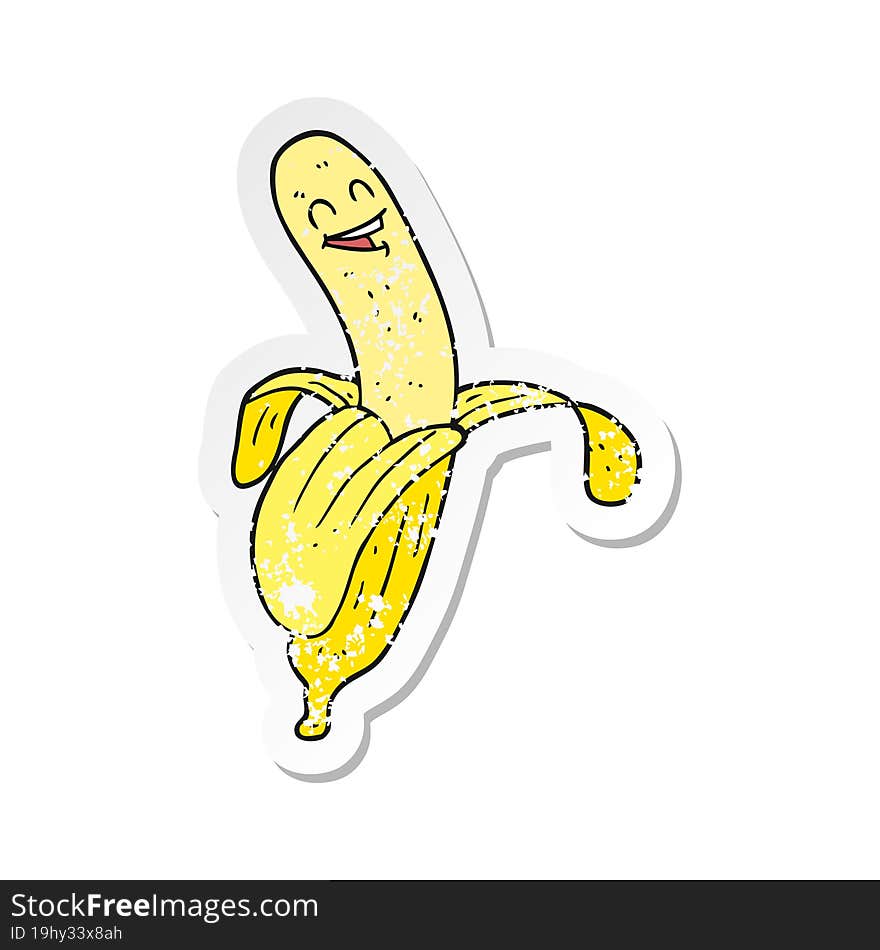 retro distressed sticker of a cartoon banana