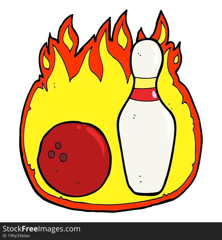 Ten Pin Bowling Cartoon Symbol With Fire