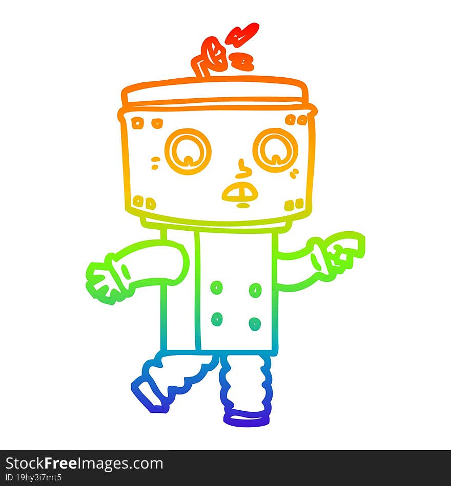 rainbow gradient line drawing cartoon robot pointing