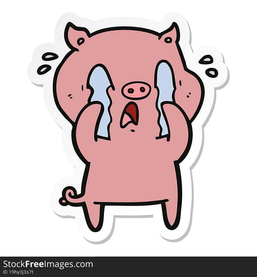 sticker of a crying pig cartoon