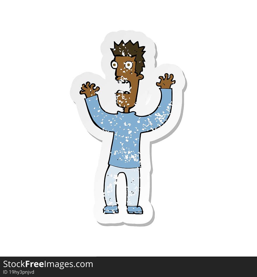 retro distressed sticker of a cartoon terrified man