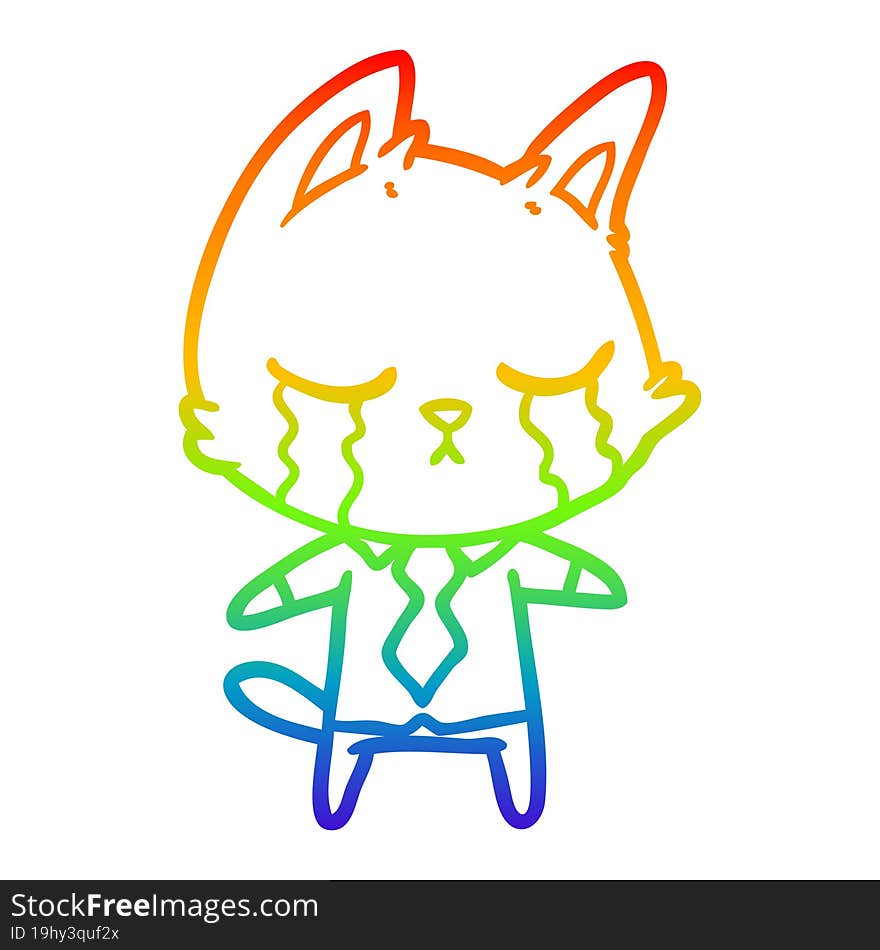 rainbow gradient line drawing crying cartoon office worker cat