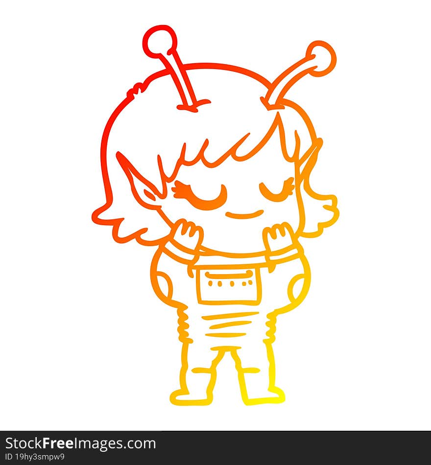 warm gradient line drawing smiling alien girl cartoon