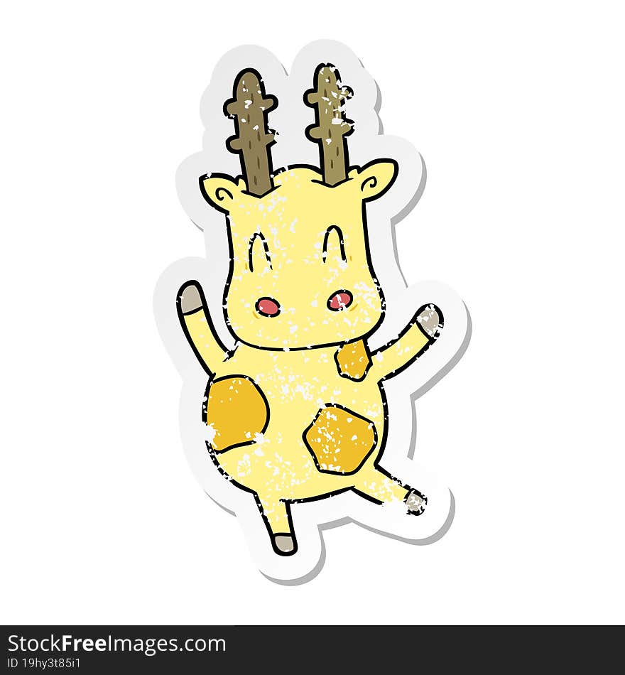 distressed sticker of a cute cartoon giraffe