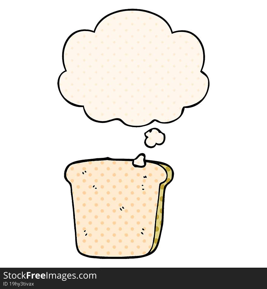 cartoon slice of bread with thought bubble in comic book style