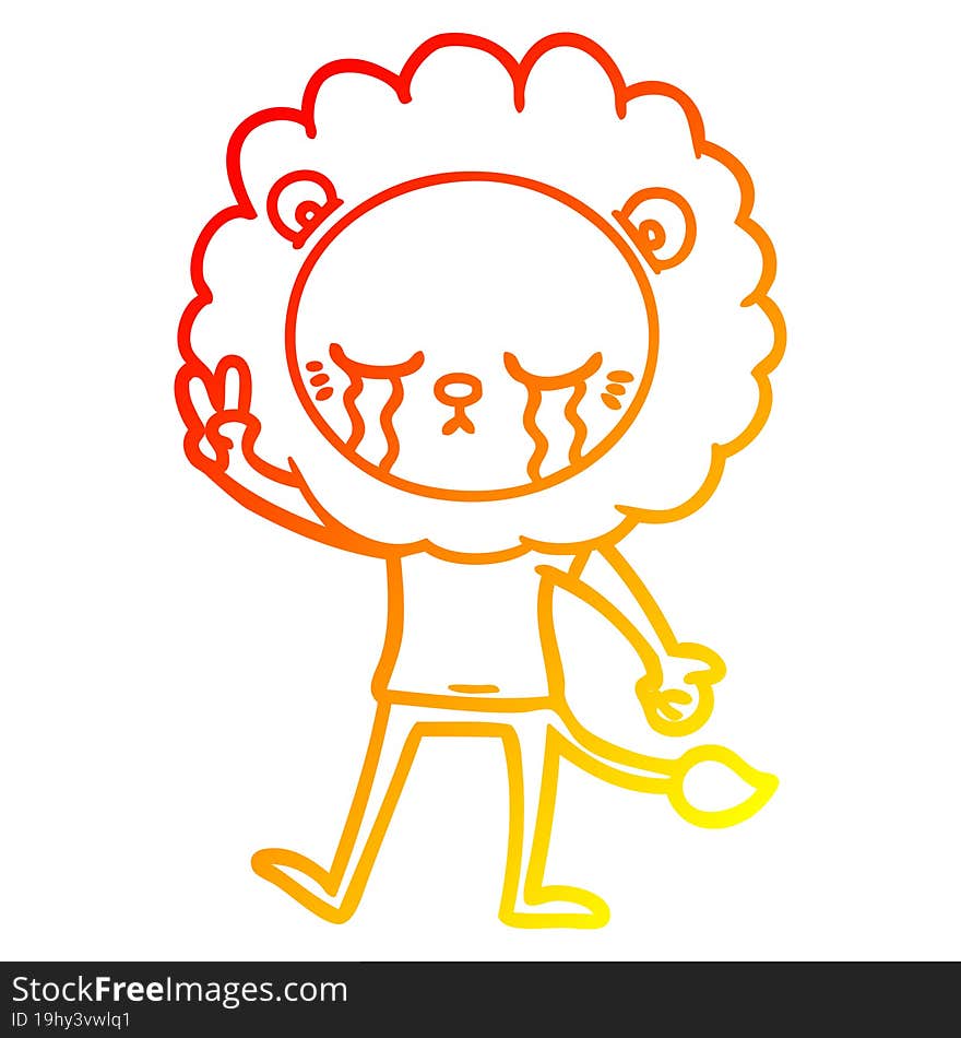 warm gradient line drawing crying cartoon lion