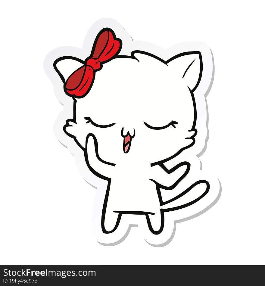 sticker of a cartoon cat with bow on head