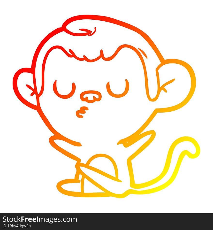 warm gradient line drawing of a cartoon monkey