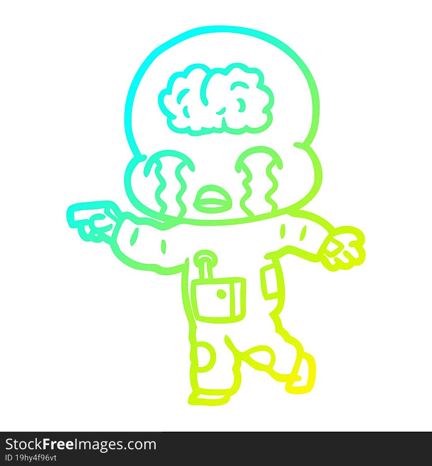 cold gradient line drawing cartoon big brain alien crying