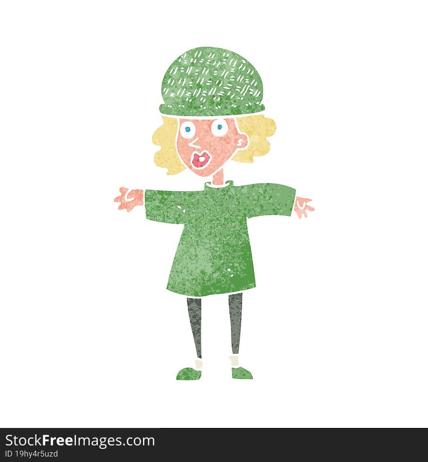 cartoon woman wearing winter hat