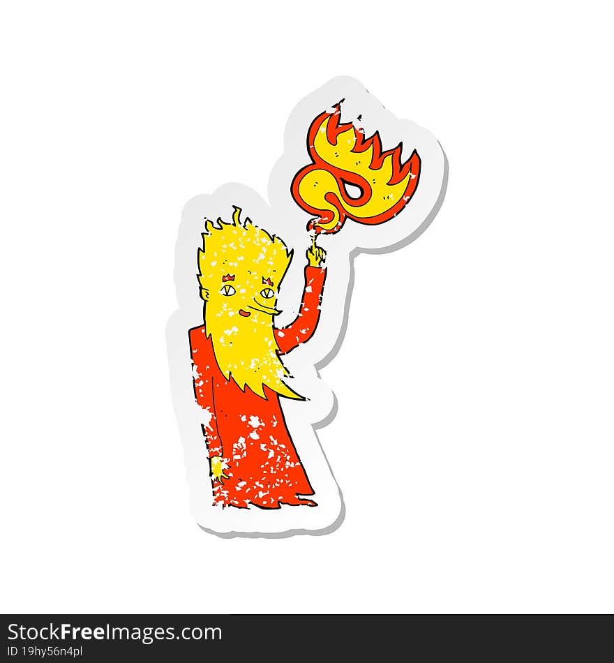 retro distressed sticker of a cartoon fire spirit