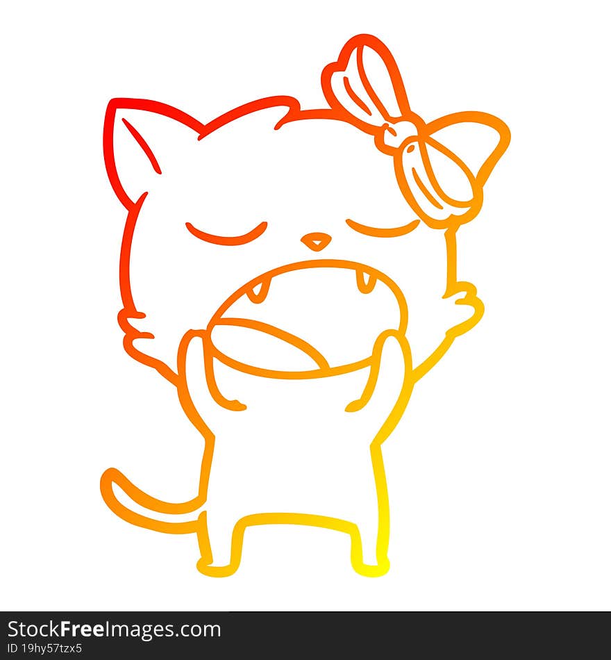 warm gradient line drawing cartoon yawning cat