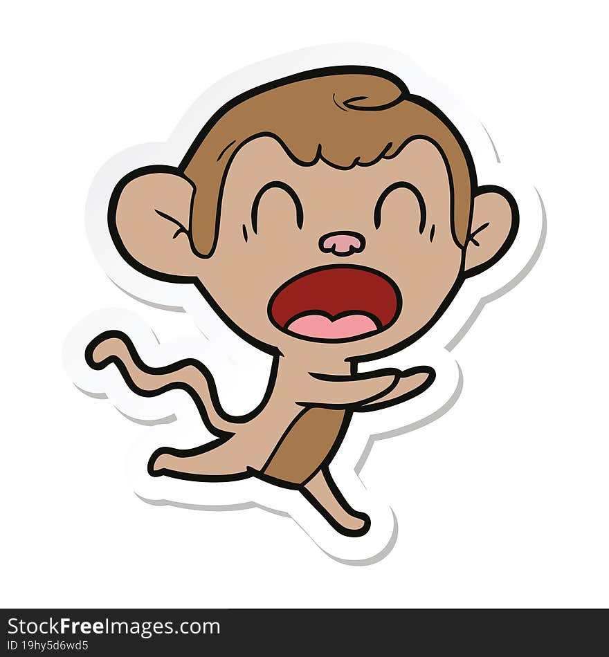 sticker of a shouting cartoon monkey