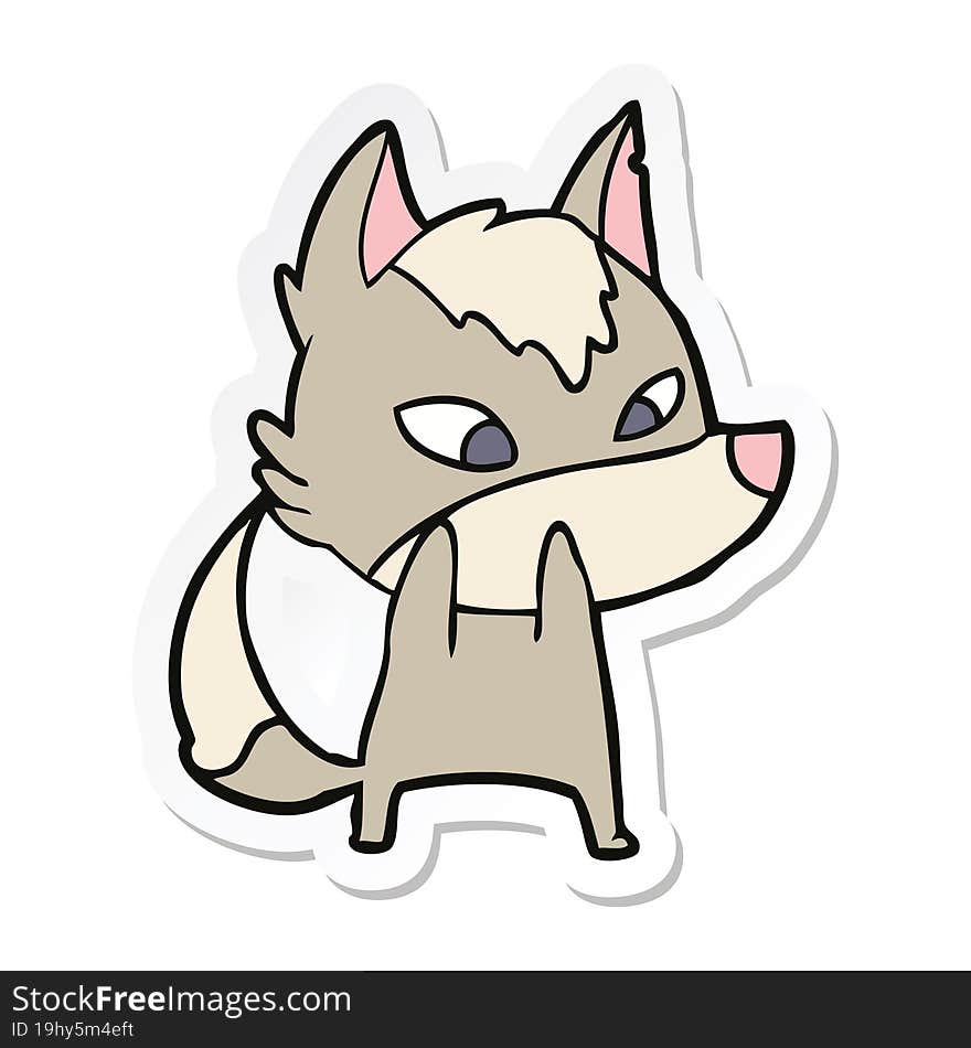 sticker of a shy cartoon wolf