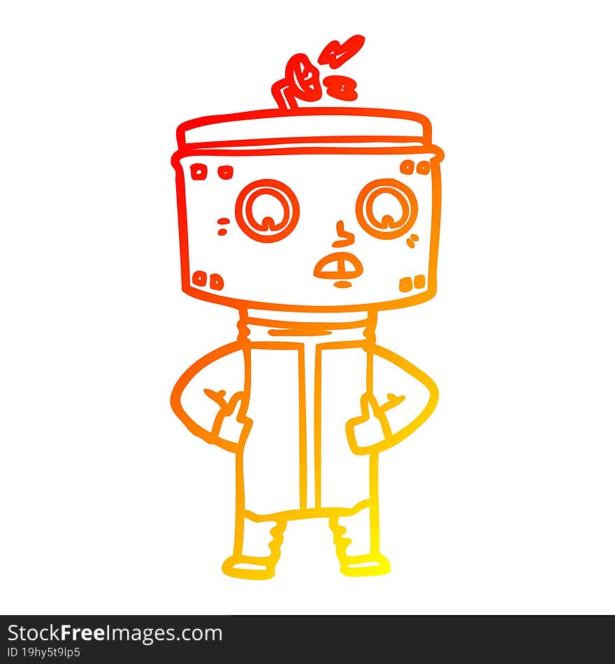 Warm Gradient Line Drawing Cartoon Robot