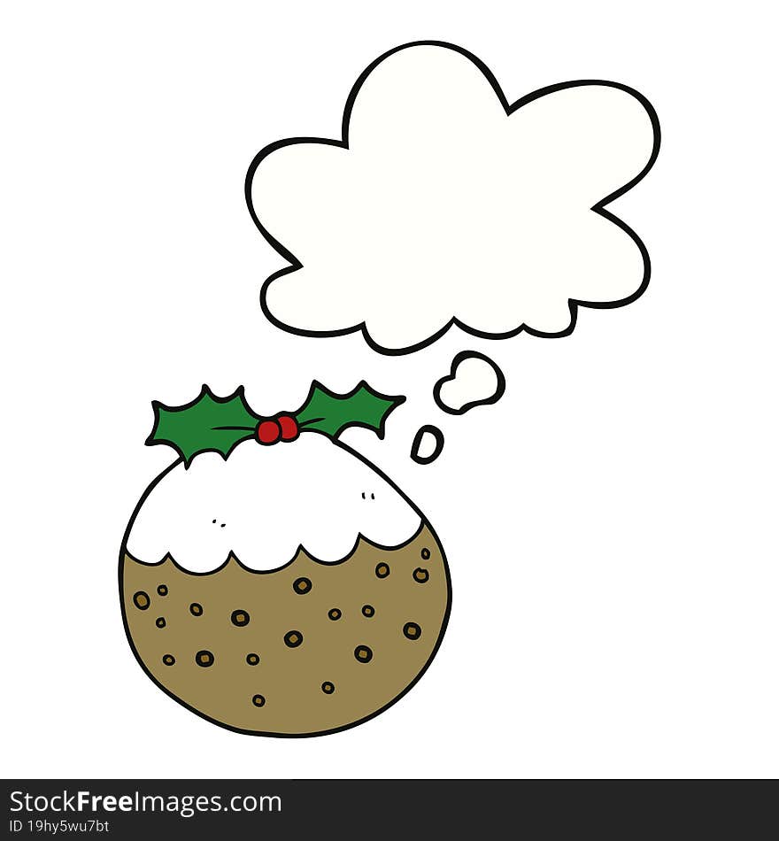 cartoon christmas pudding with thought bubble