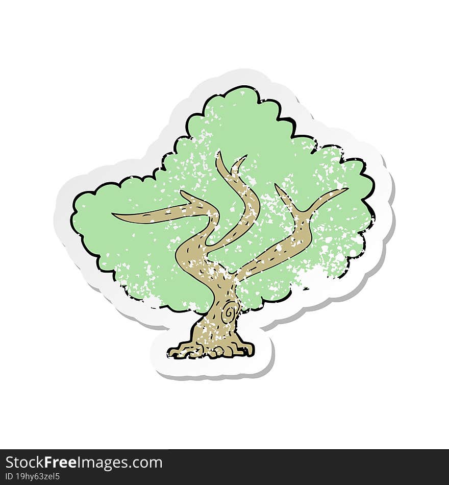 Retro Distressed Sticker Of A Cartoon Tree