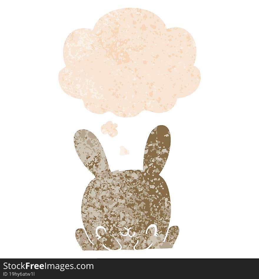 cartoon rabbit with thought bubble in grunge distressed retro textured style. cartoon rabbit with thought bubble in grunge distressed retro textured style