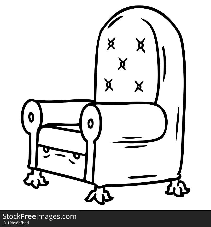 hand drawn line drawing doodle of a blue arm chair