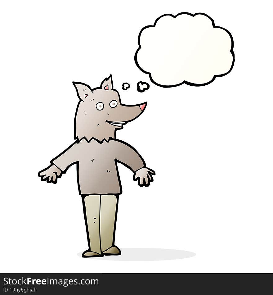 cartoon happy werewolf with thought bubble