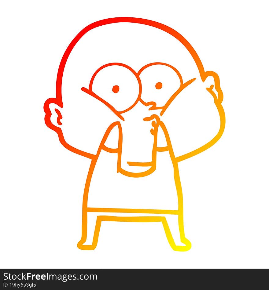 warm gradient line drawing cartoon bald man staring