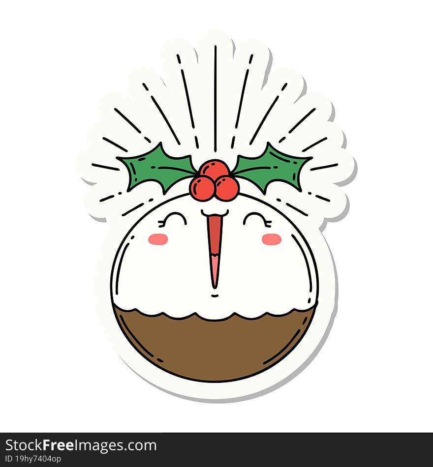 sticker of tattoo style singing christmas pudding