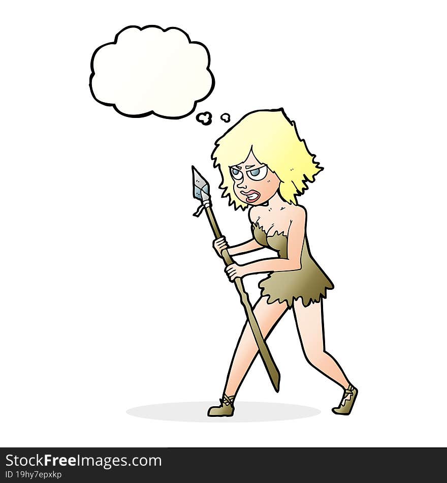 Cartoon Cave Girl With Thought Bubble